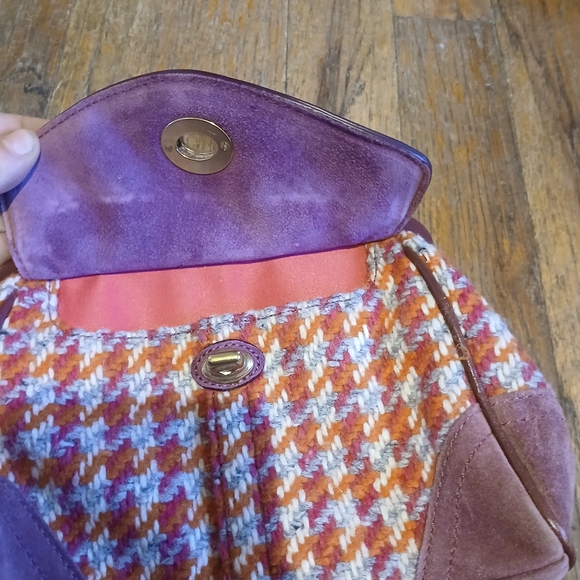 Coach Vintage Tweed Kisslock Top Handle Mini Bag Pink Purple Floral Chain Strap - Picture 10 of 14